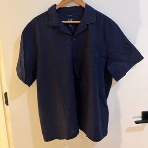 NWT Gap Linen Blend Camp Collar Navy Size Large